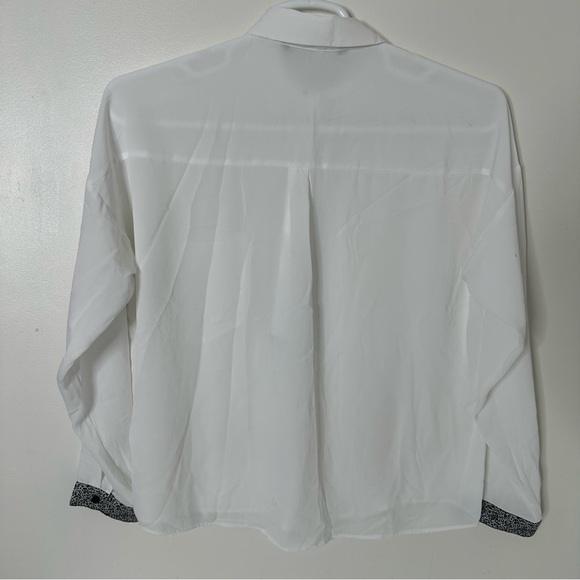 Zara women’s white  blouse with leopard animal print trim size L - Picture 7 of 8